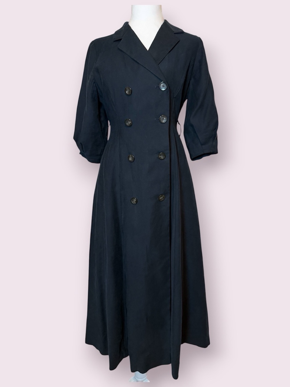 Rielle Black Double Breasted Midi Coat Dress Puff Sleeve Size Small